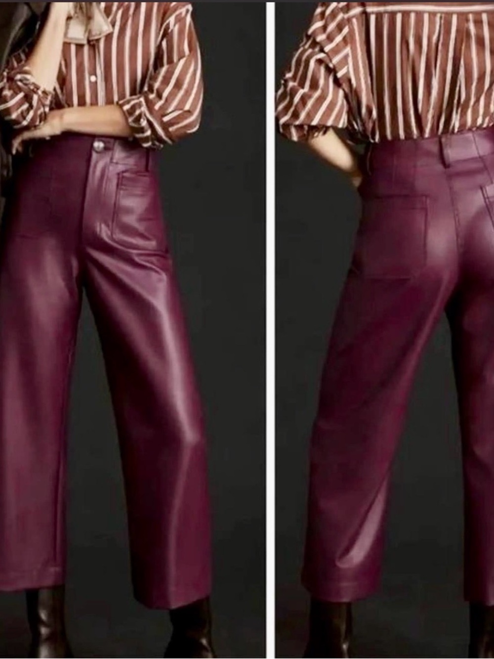 Anthropologie Faux Leather Wide-Leg Pants in Burgundy 26 Tall
